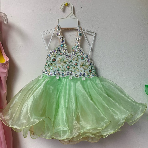 9/12 Months Mint Green & Gold Beaded Halter Pageant dress w/headband bow  NWT - buitengewoonvitaal.nl